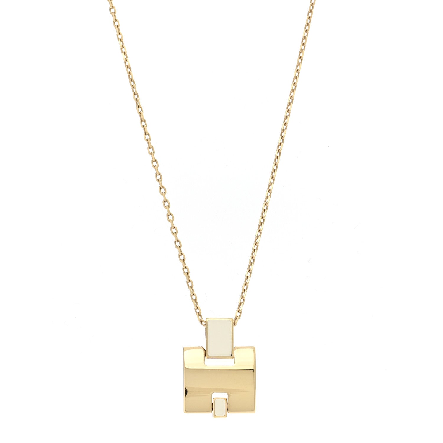 Hermes Gold Plated Lacquered Eileen Pendant Necklace White 1 of 7