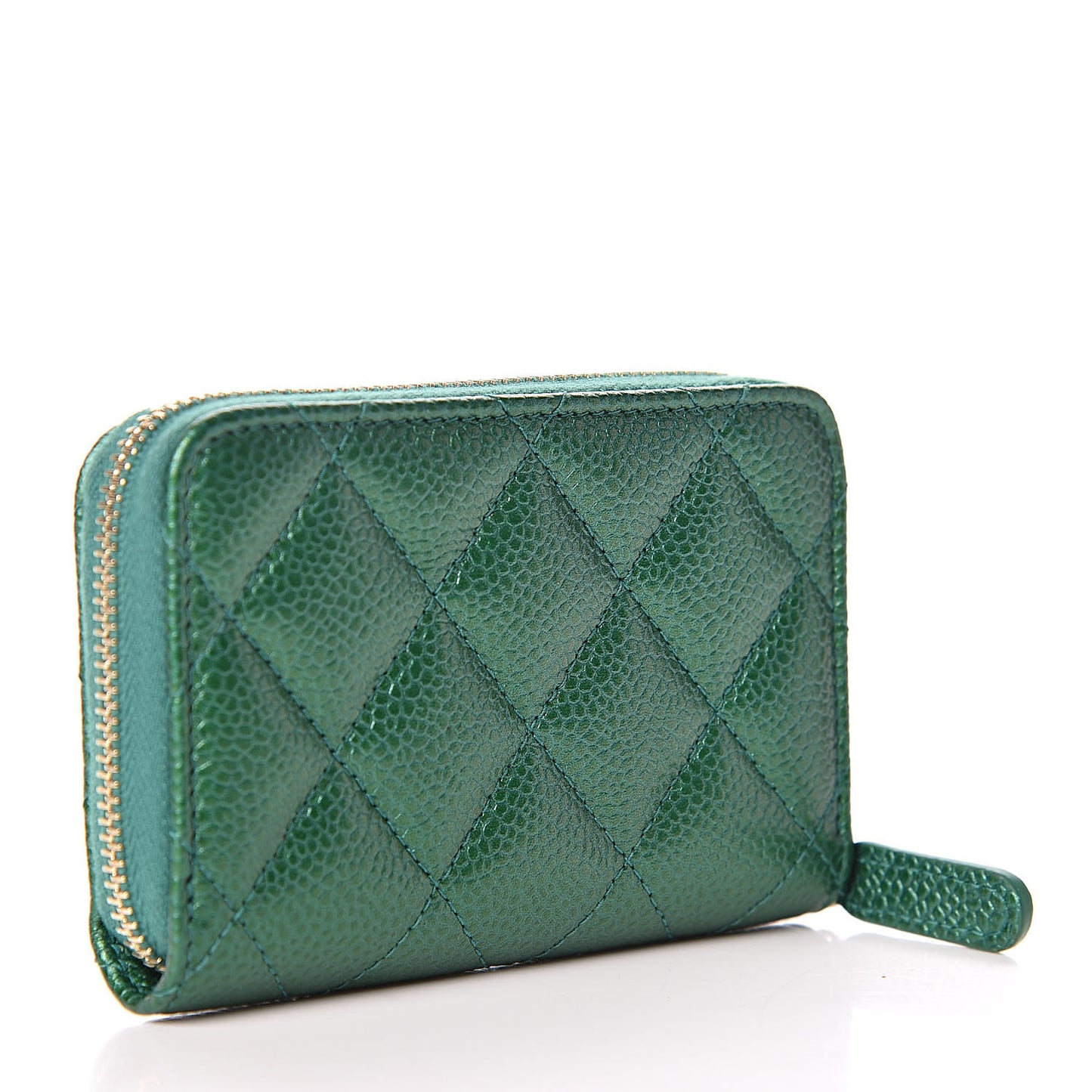 Metallic Caviar Quilted Zip Coin Purse Green