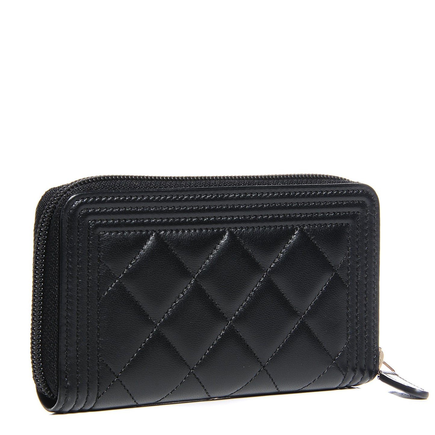 Lambskin Quilted Small Boy Zip Around Wallet Black