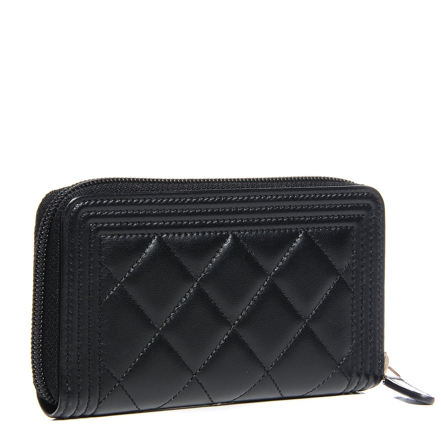 Chanel Lambskin Quilted Small Boy Zip Around Wallet Black 3 of 9