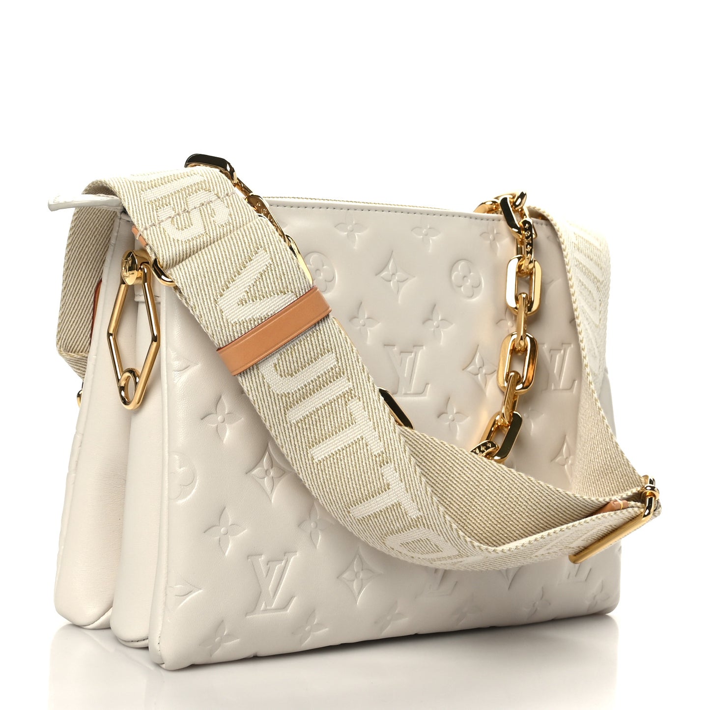 Lambskin Embossed Monogram Coussin PM Beige Cream