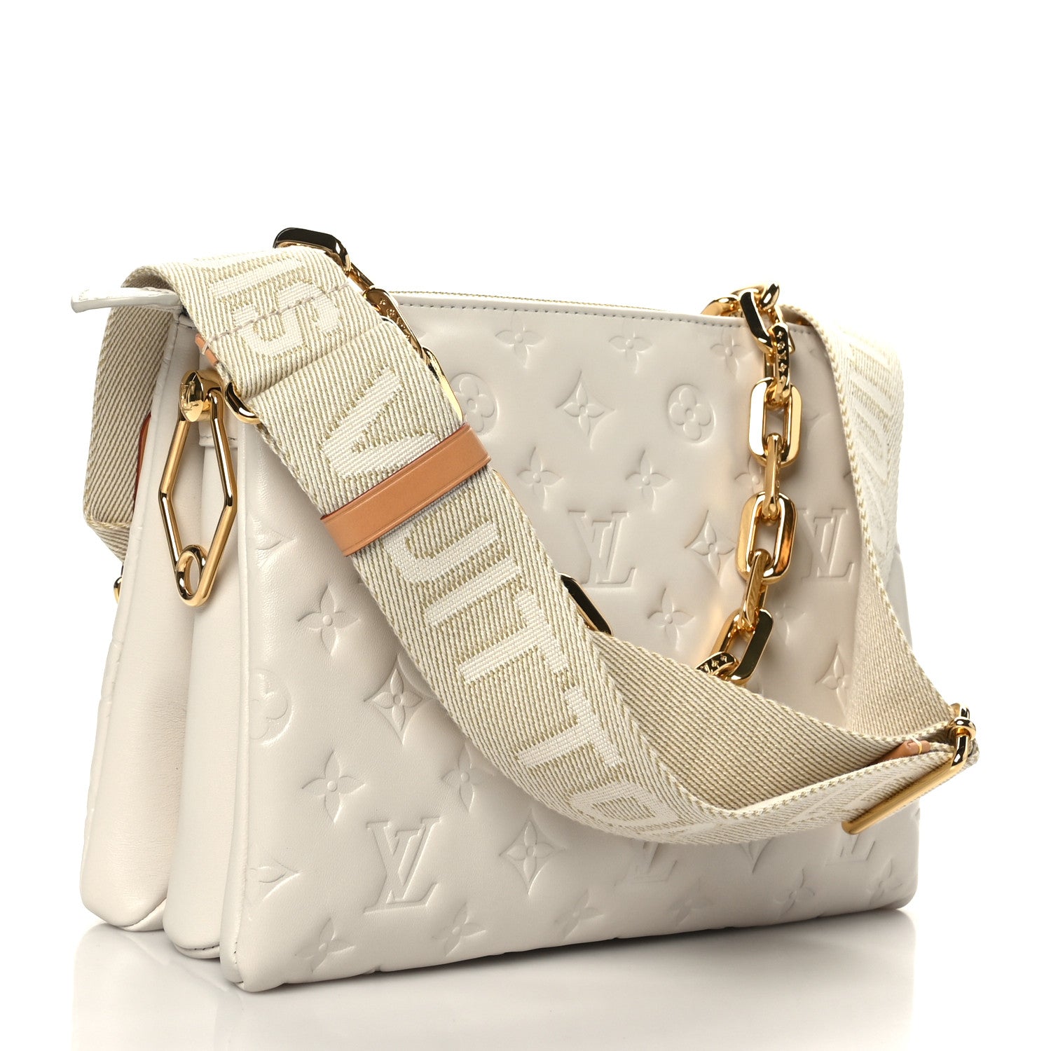 Louis Vuitton Lambskin Embossed Monogram Coussin PM Beige Cream 3 of 9