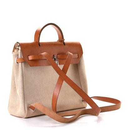 Hermes Toile Vache Calfskin Herbag 30 PM Backpack Natural 3 of 11