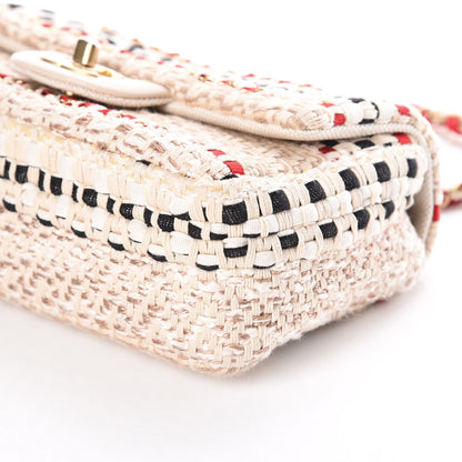 Chanel Cotton Raffia Lambskin Woven Mini Rectangular Flap Beige Red Black 6 of 11