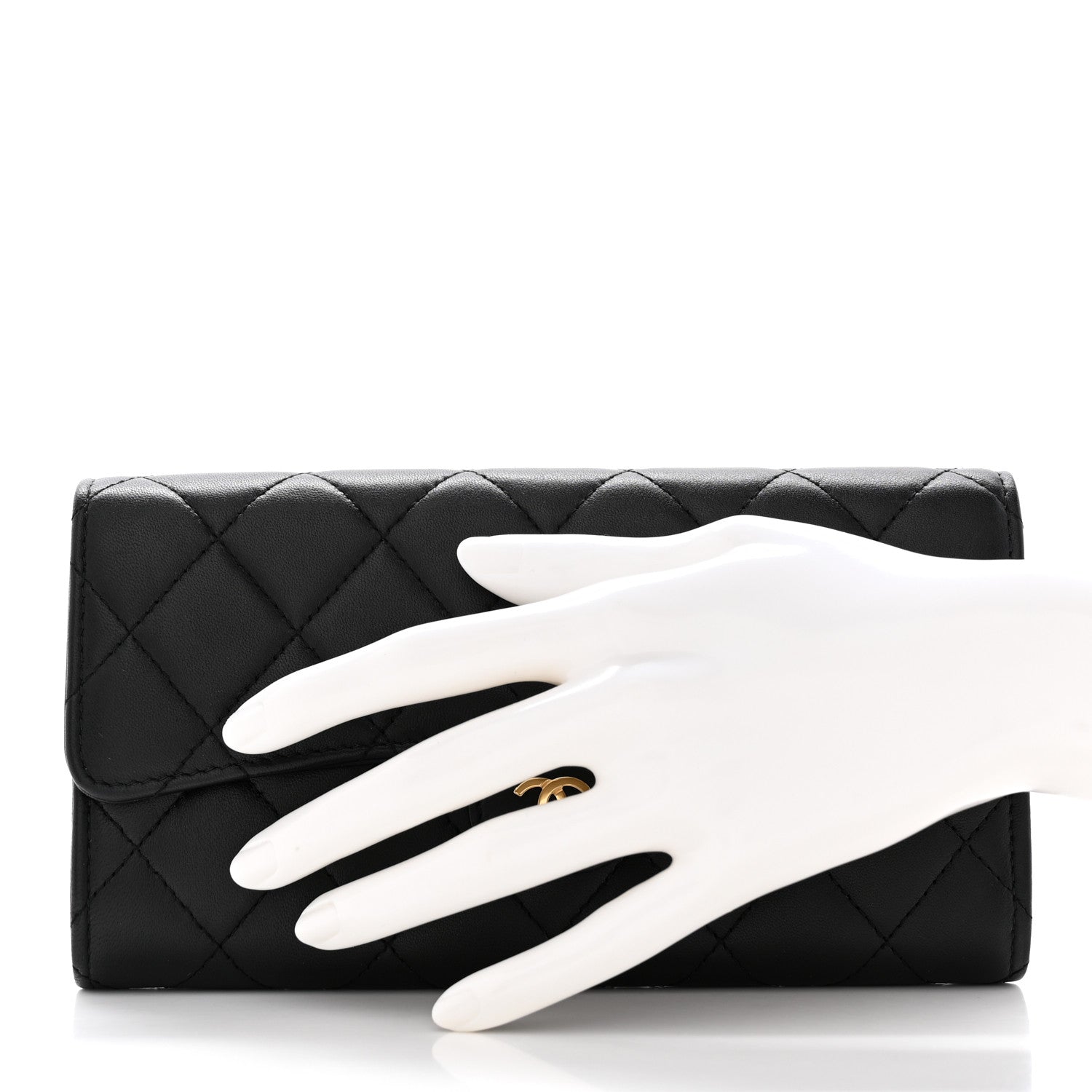 Chanel Lambskin Quilted Large Gusset Flap Wallet Black 2 of 9