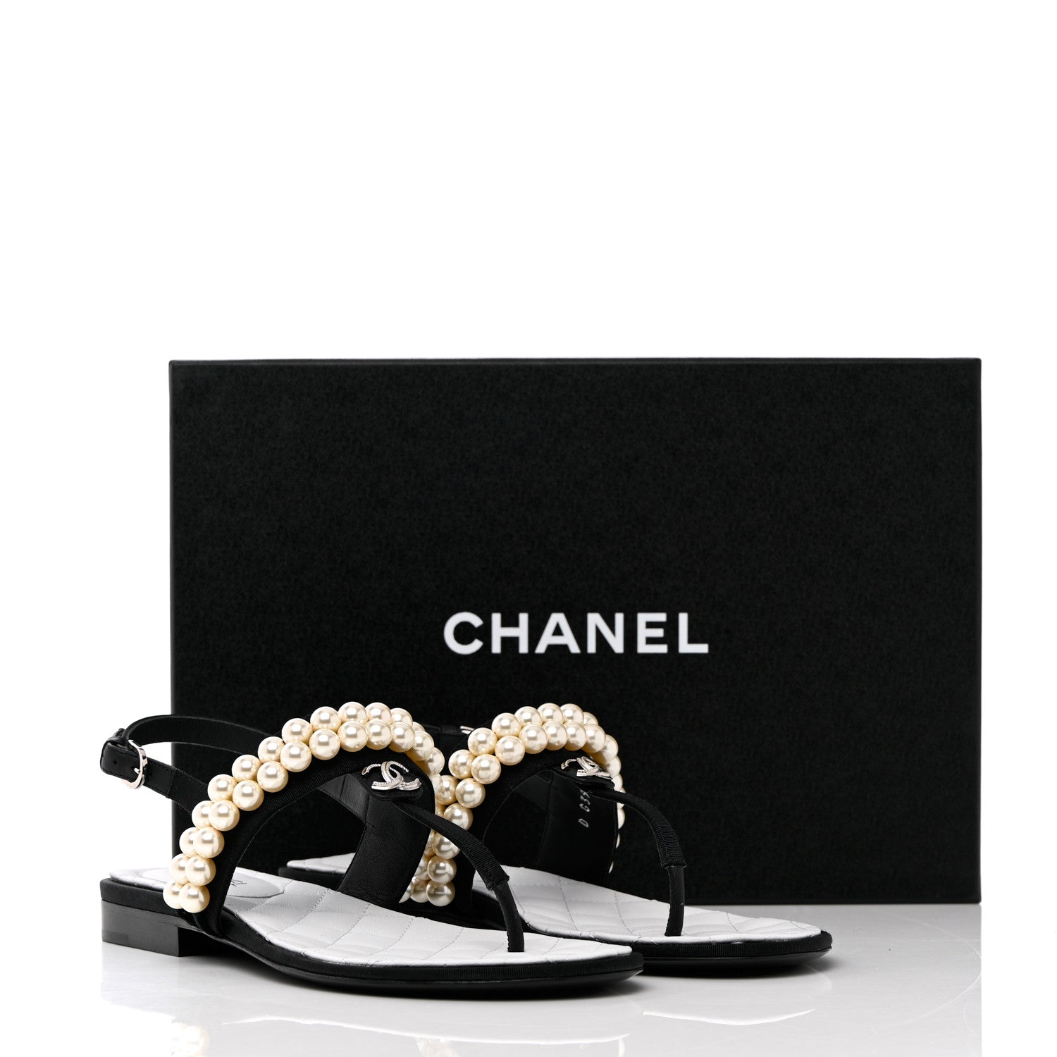 Chanel Grosgrain Pearl CC Sandals 37 Black 10 of 10