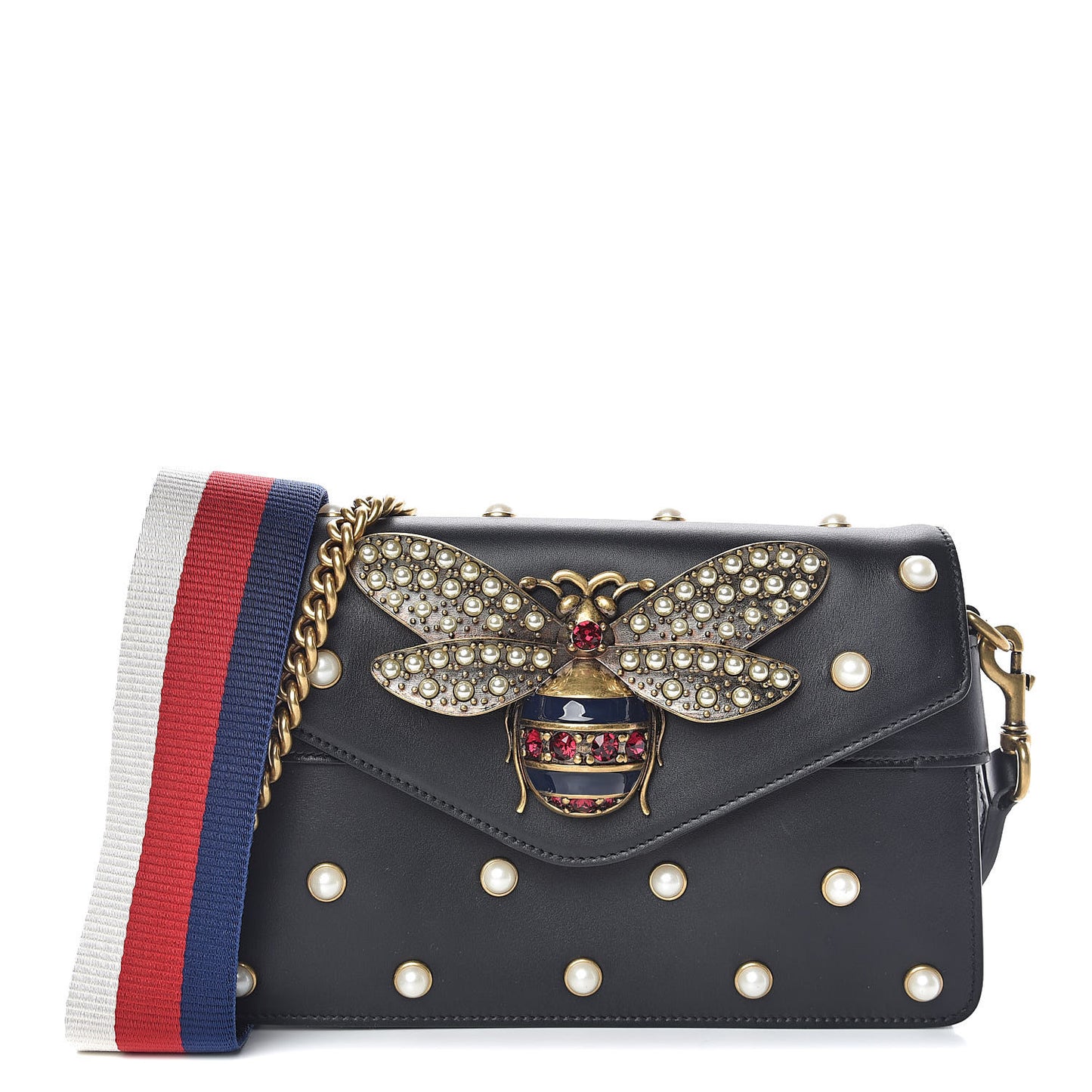 Nappa Pearl Studded Mini Queen Margaret Broadway Shoulder Bag Black