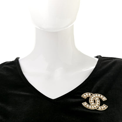 Chanel Crystal Baguette Pearl CC Brooch Gold 2 of 4
