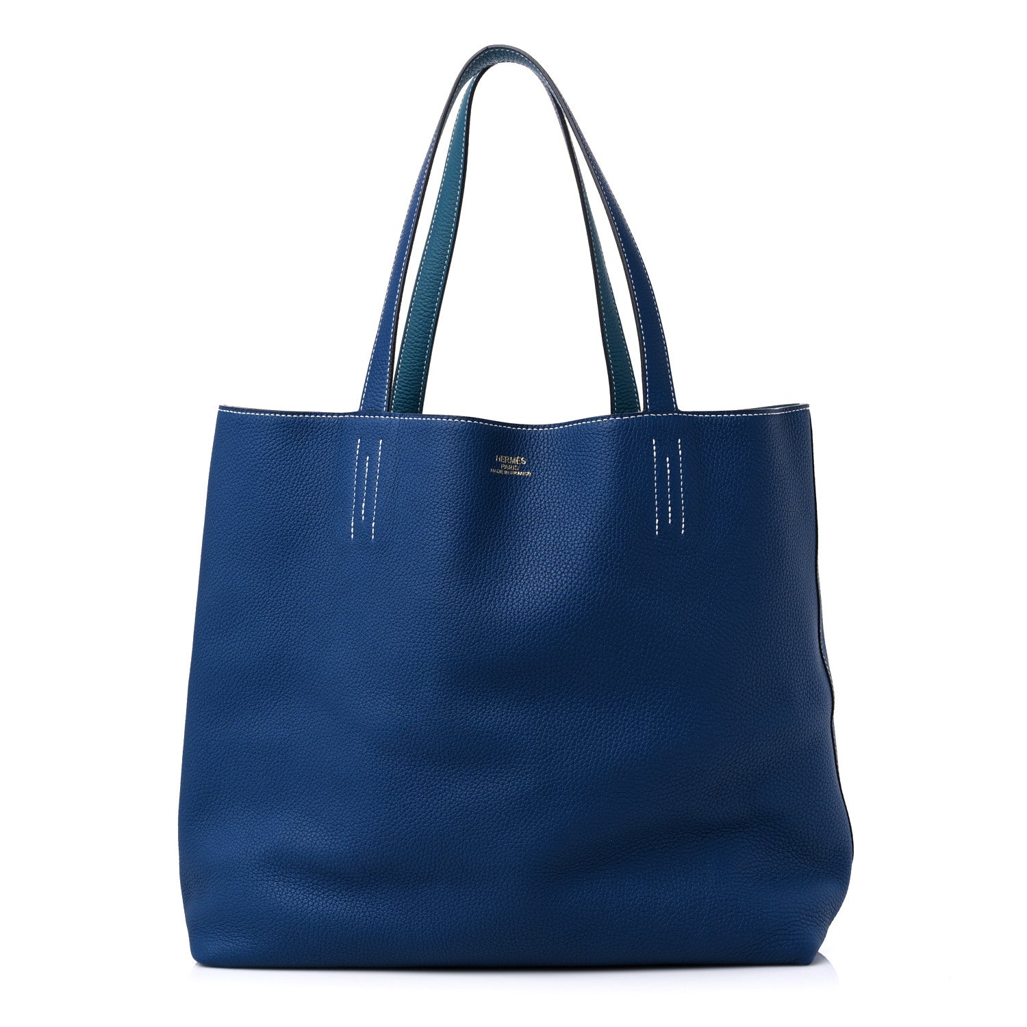 Hermes Taurillon Clemence Double Sens 36 Reversible Tote Deep Bleu Vert Bosphere 1 of 13