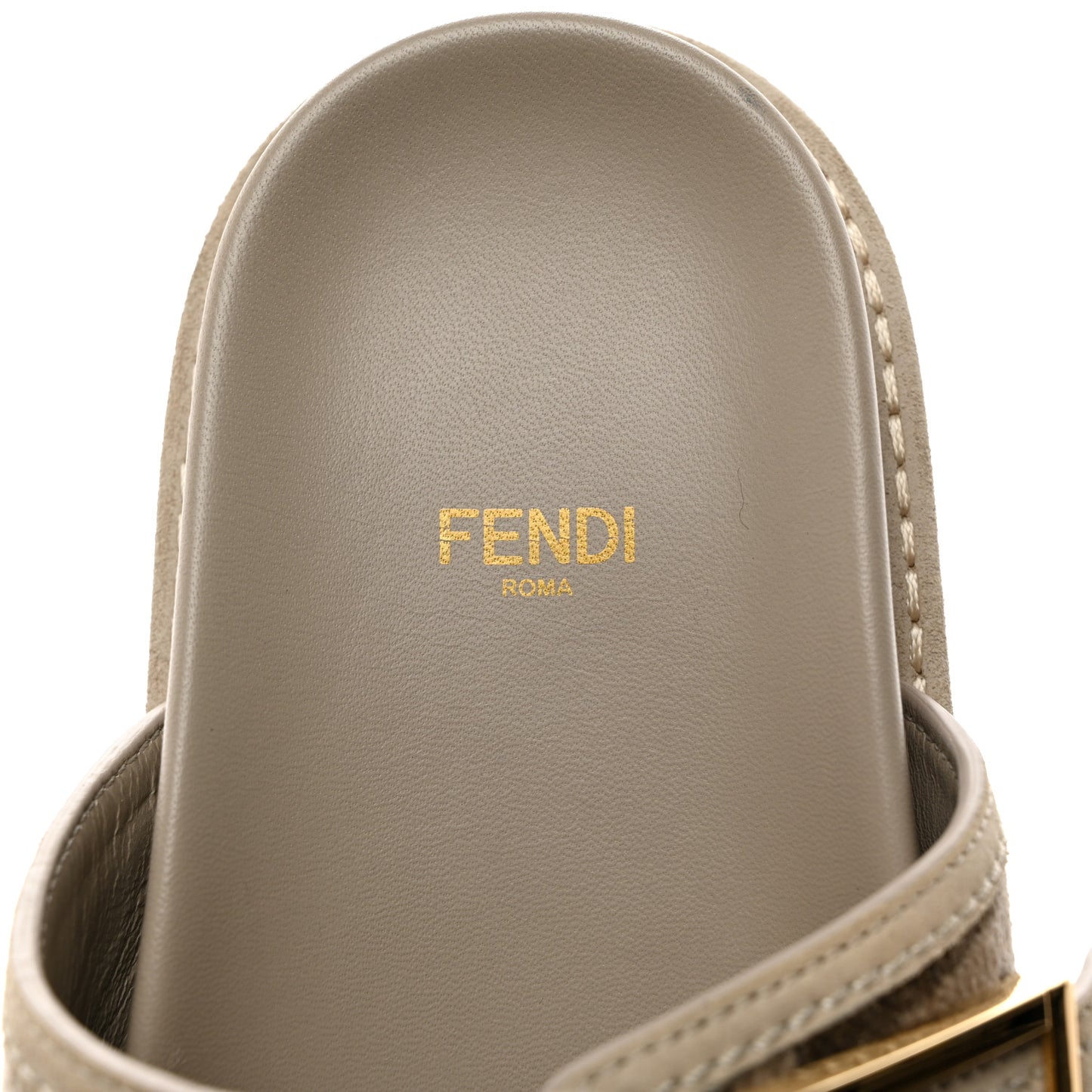 Chenille Fabric Jacquard Suede FF Womens Fendi Feel Buckled Slide Sandals 39.5 Tortora Nuvola Rock