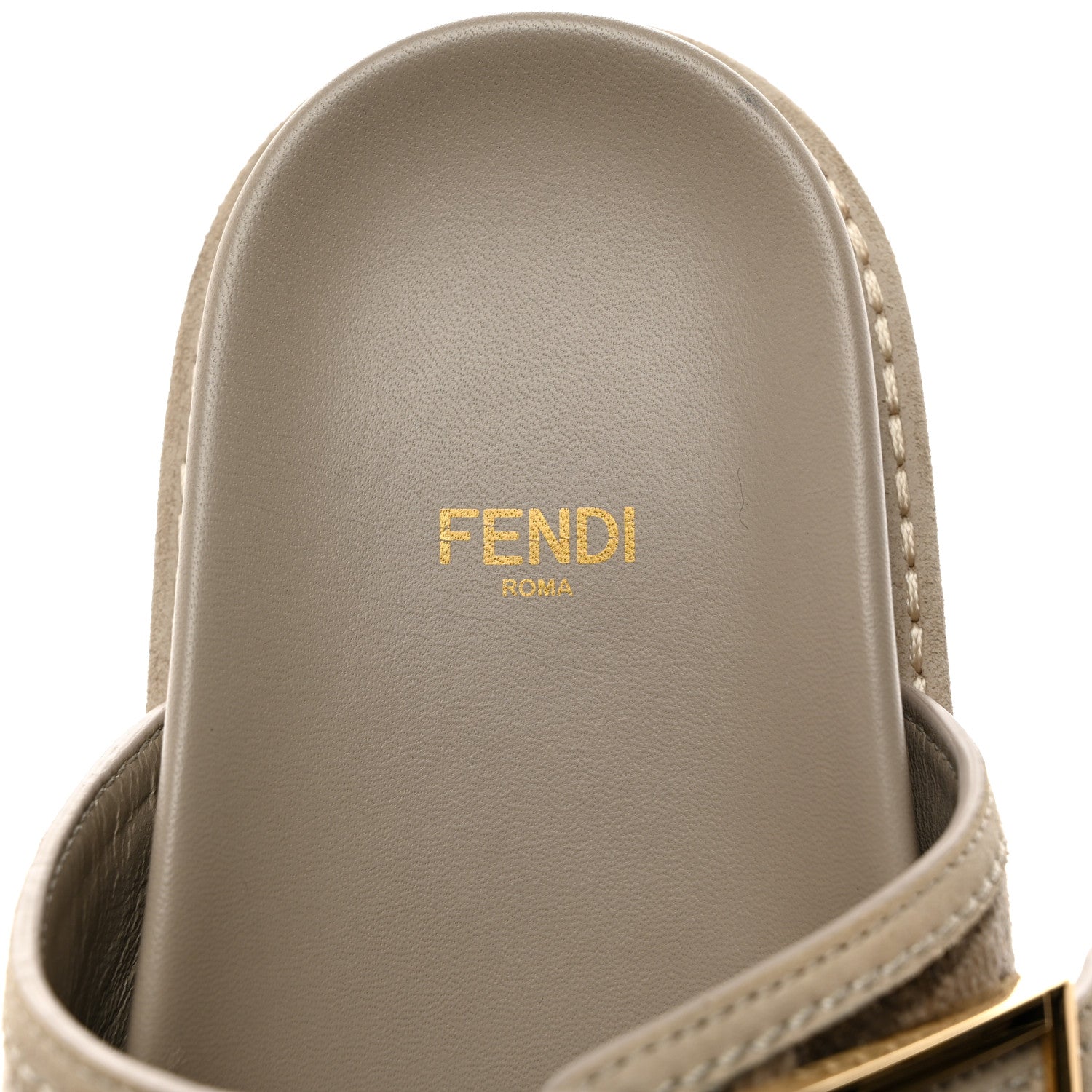Fendi Chenille Fabric Jacquard Suede FF Womens Fendi Feel Buckled Slide Sandals 39.5 Tortora Nuvola Rock 6 of 9