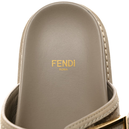 Fendi Chenille Fabric Jacquard Suede FF Womens Fendi Feel Buckled Slide Sandals 39.5 Tortora Nuvola Rock 6 of 9