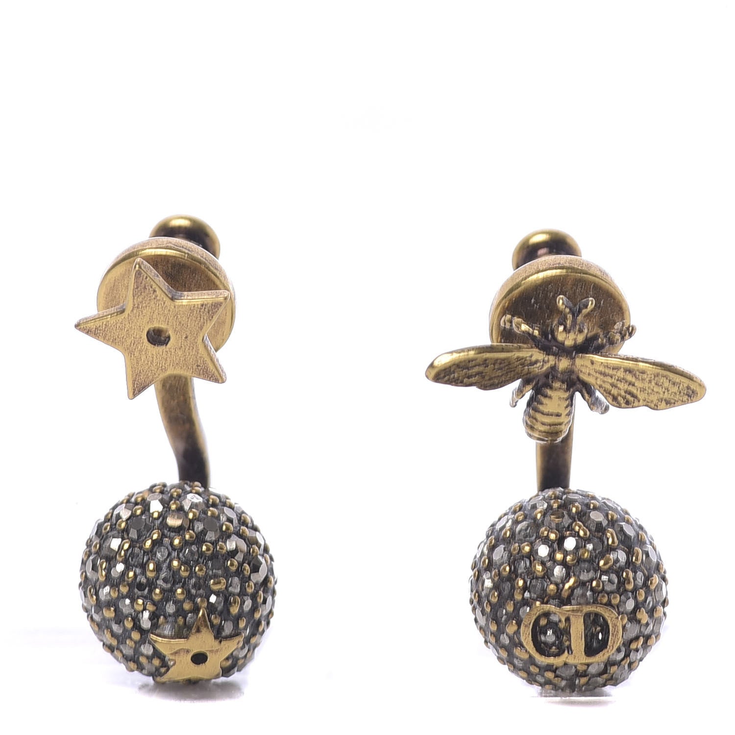 Christian Dior Metal Bee Star Tribale Earrings Aged Gold 1 of 4