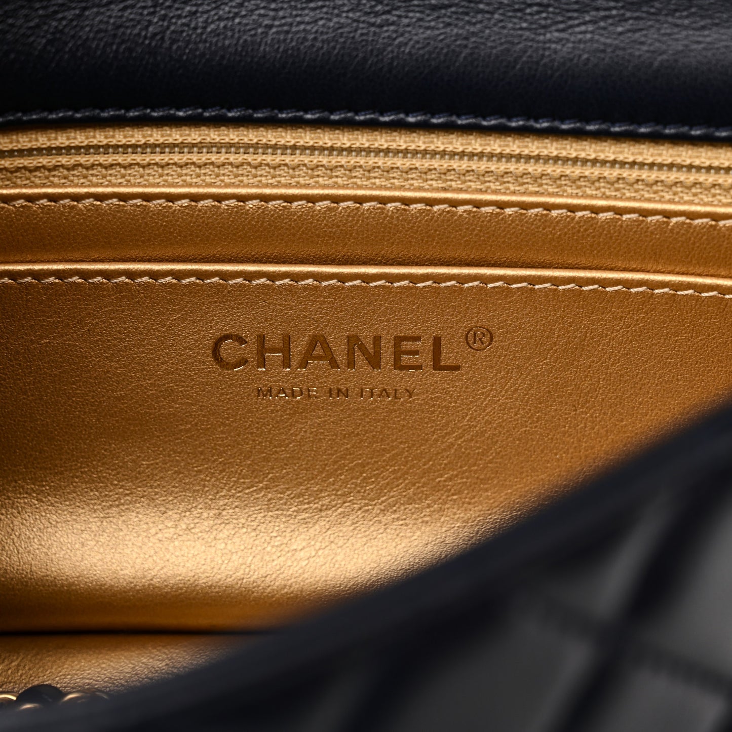 Lambskin Quilted Mini Pearl Crush Rectangular Flap Navy Blue
