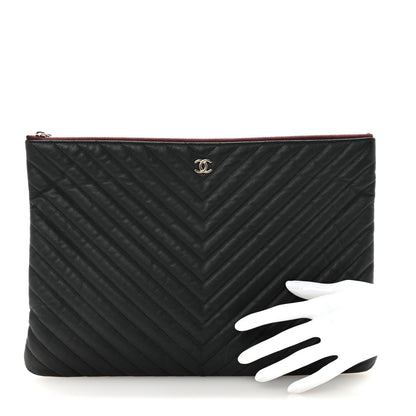 Chanel Caviar Chevron Quilted Large Cosmetic Case Black 2 of 7