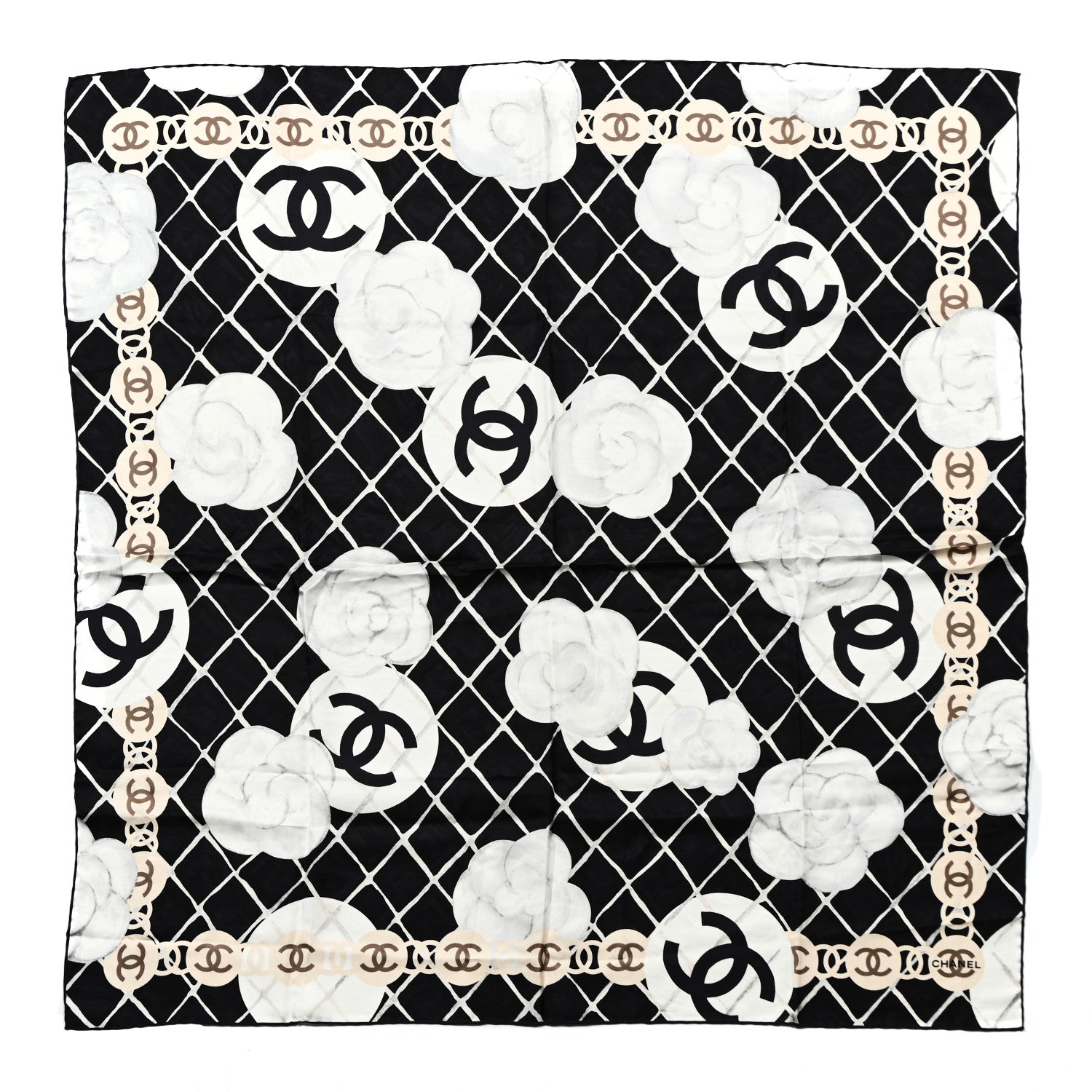 Chanel Silk Camellia CC Square Scarf Black 1 of 3