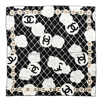Chanel Silk Camellia CC Square Scarf Black 1 of 3
