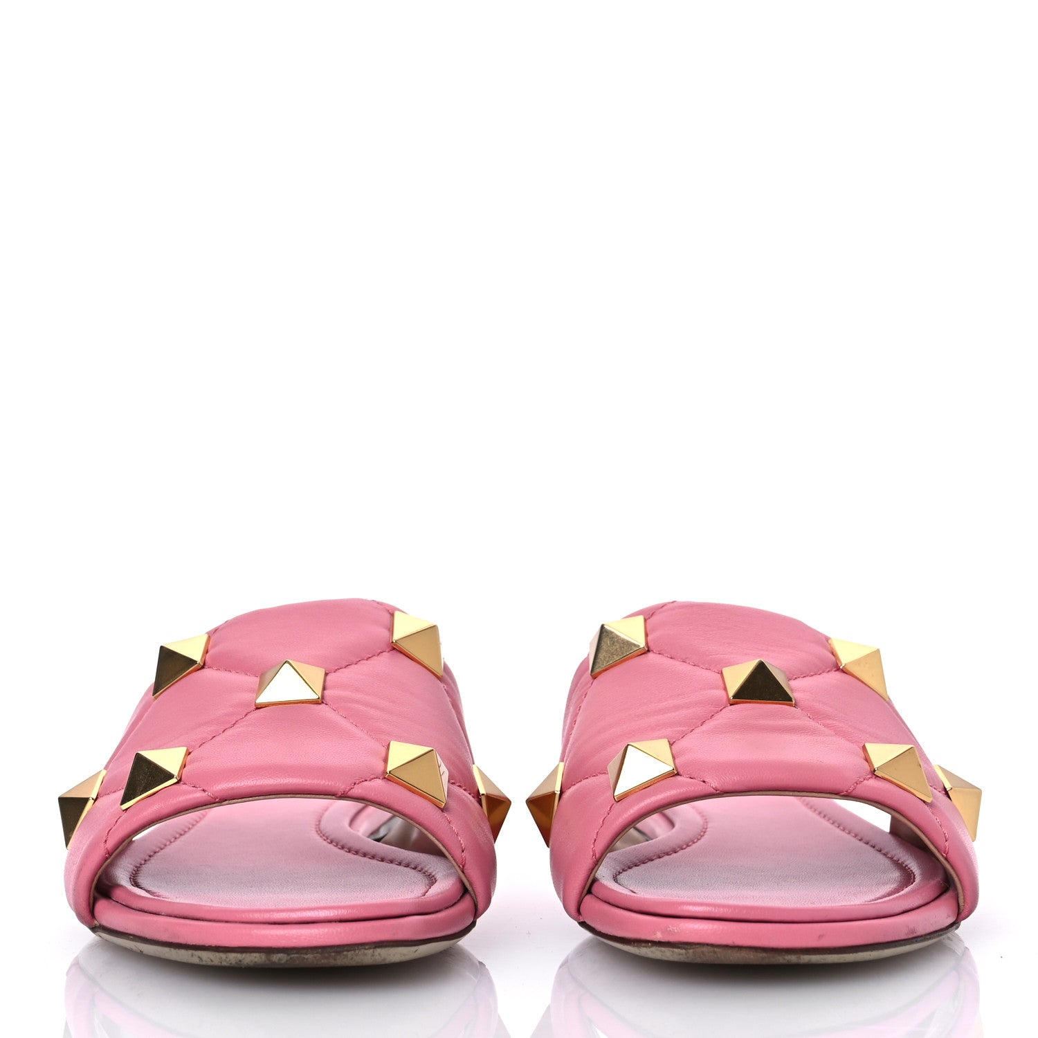 Valentino Garavani Nappa Roman Stud Flat Slide Sandals 39.5 Flaming Pink 3 of 16