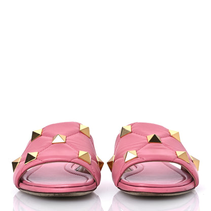 Valentino Garavani Nappa Roman Stud Flat Slide Sandals 39.5 Flaming Pink 3 of 16