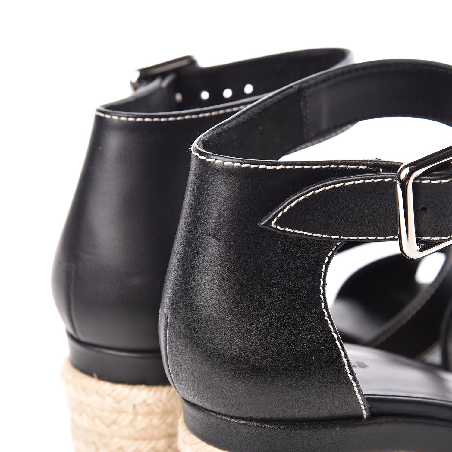 Hermes Calfskin Ilana Espadrille Wedge Sandals 36.5 Black 8 of 9