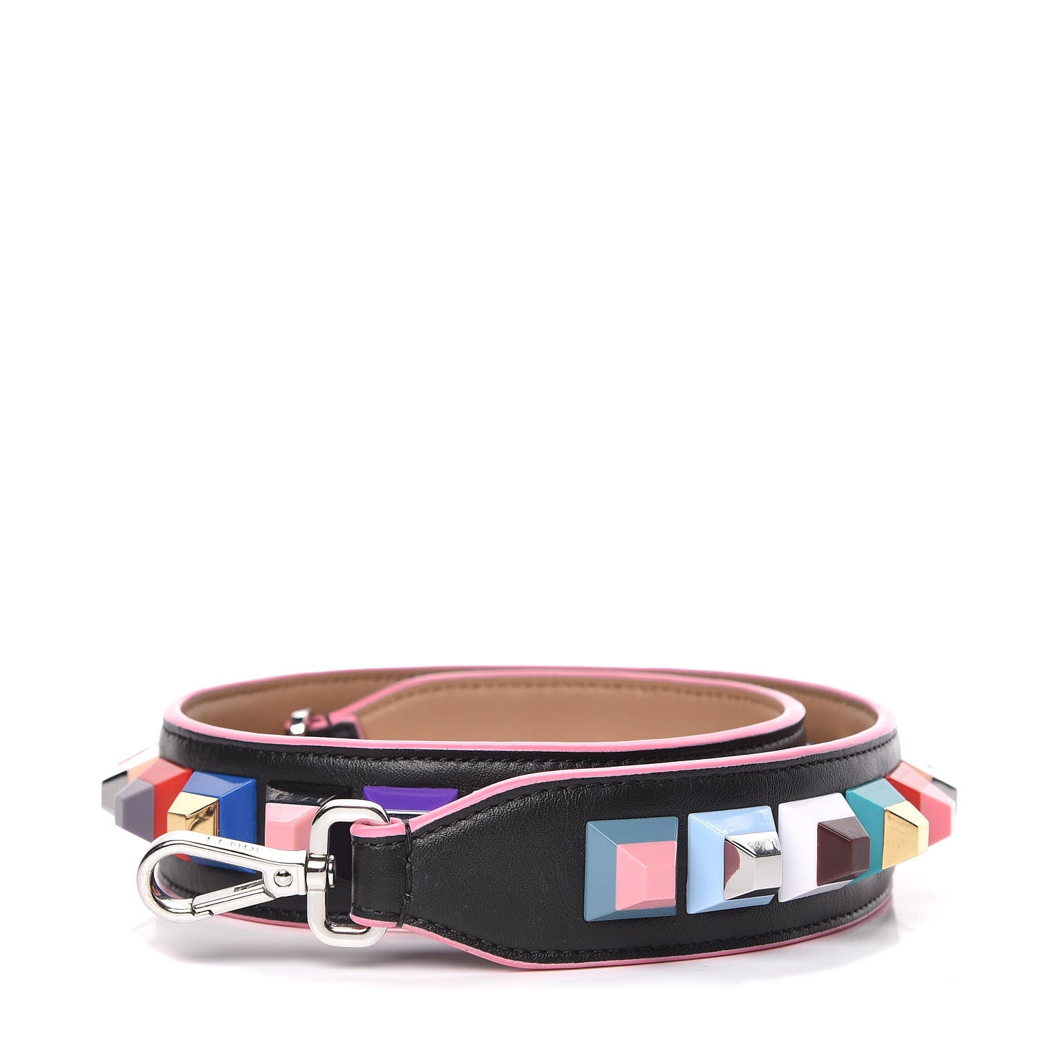 Fendi Vitello Dolce Plexiglass Bi-Color Studded Strap You Black Brownie Multicolor 1 of 8