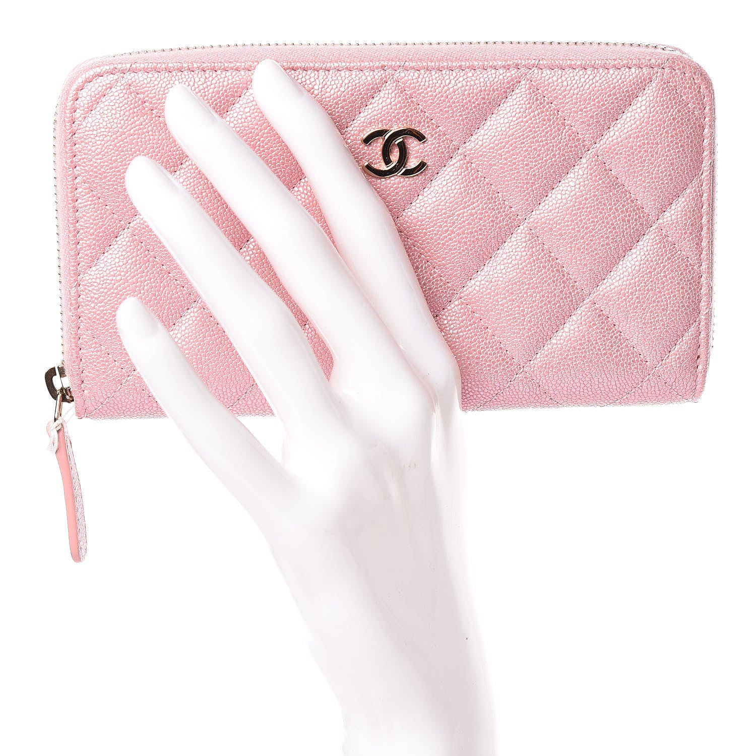Chanel Iridescent Caviar Quilted Medium Zip Around Wallet Pink 2 of 12