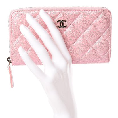 Chanel Iridescent Caviar Quilted Medium Zip Around Wallet Pink 2 of 12