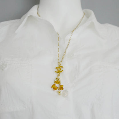 Chanel Hand Enameled Metal Amber Drop CC Necklace Gold 5 of 6