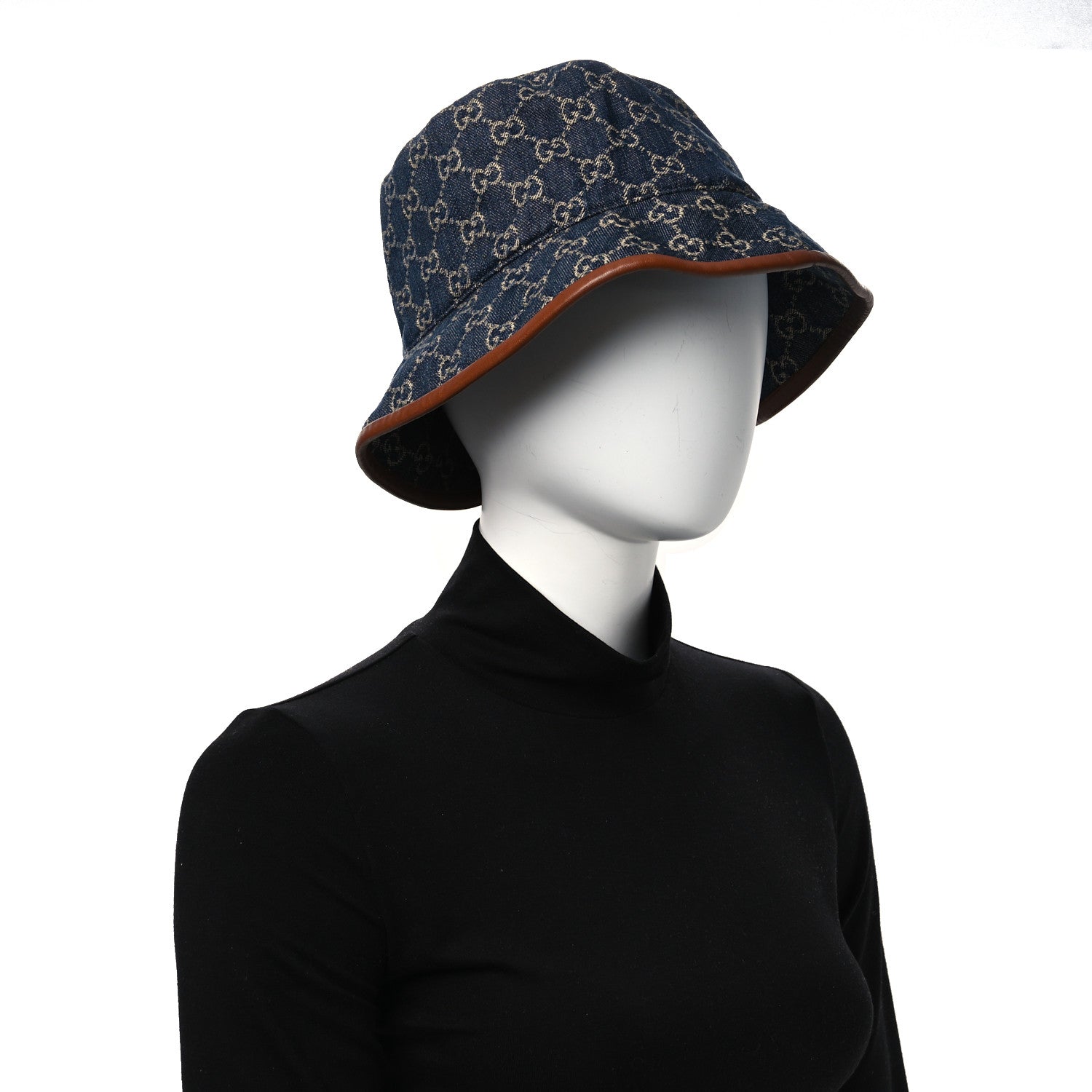 Gucci Washed Jacquard Denim Nappa GG Monogram Oscar Bucket Hat XL