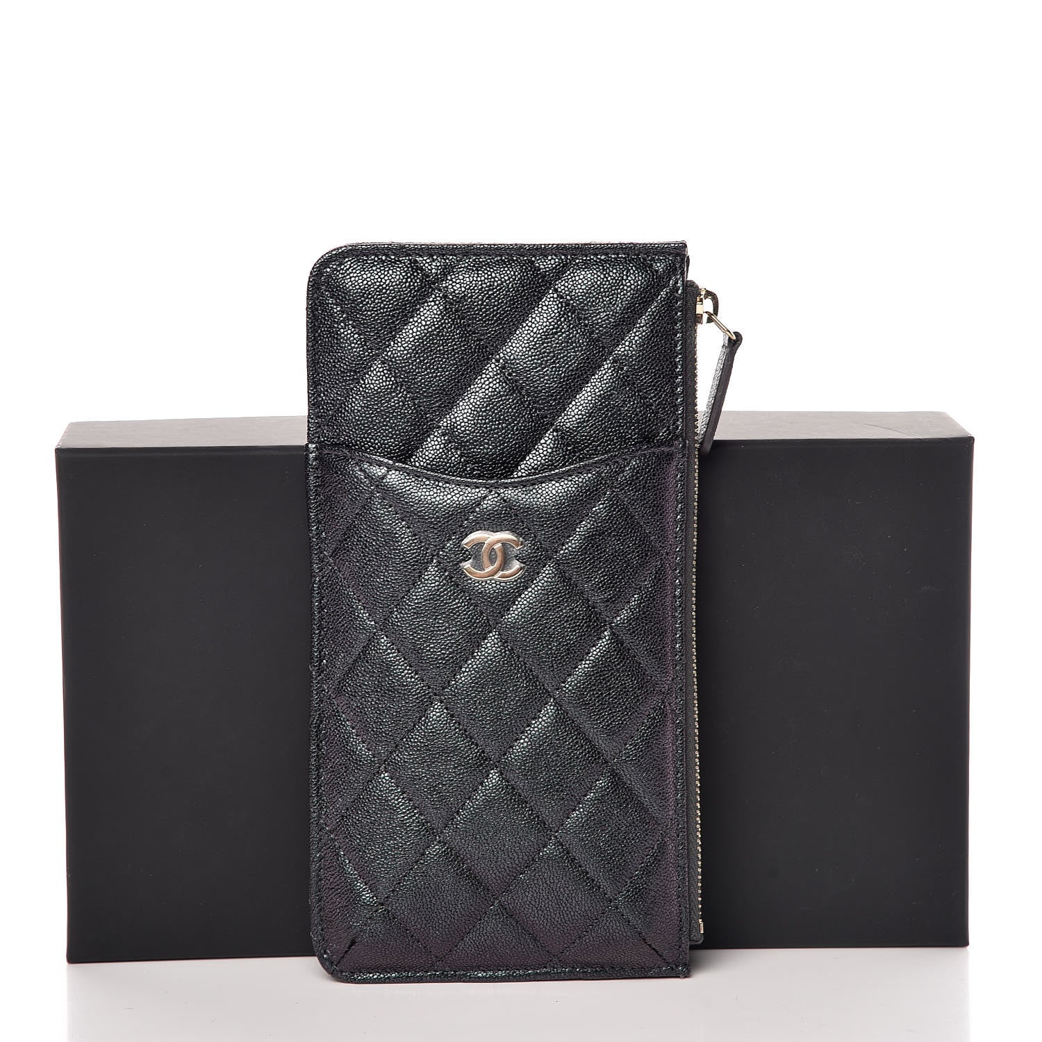 Chanel Iridescent Caviar Quilted Classic Flat Wallet Pouch Black 8 of 8