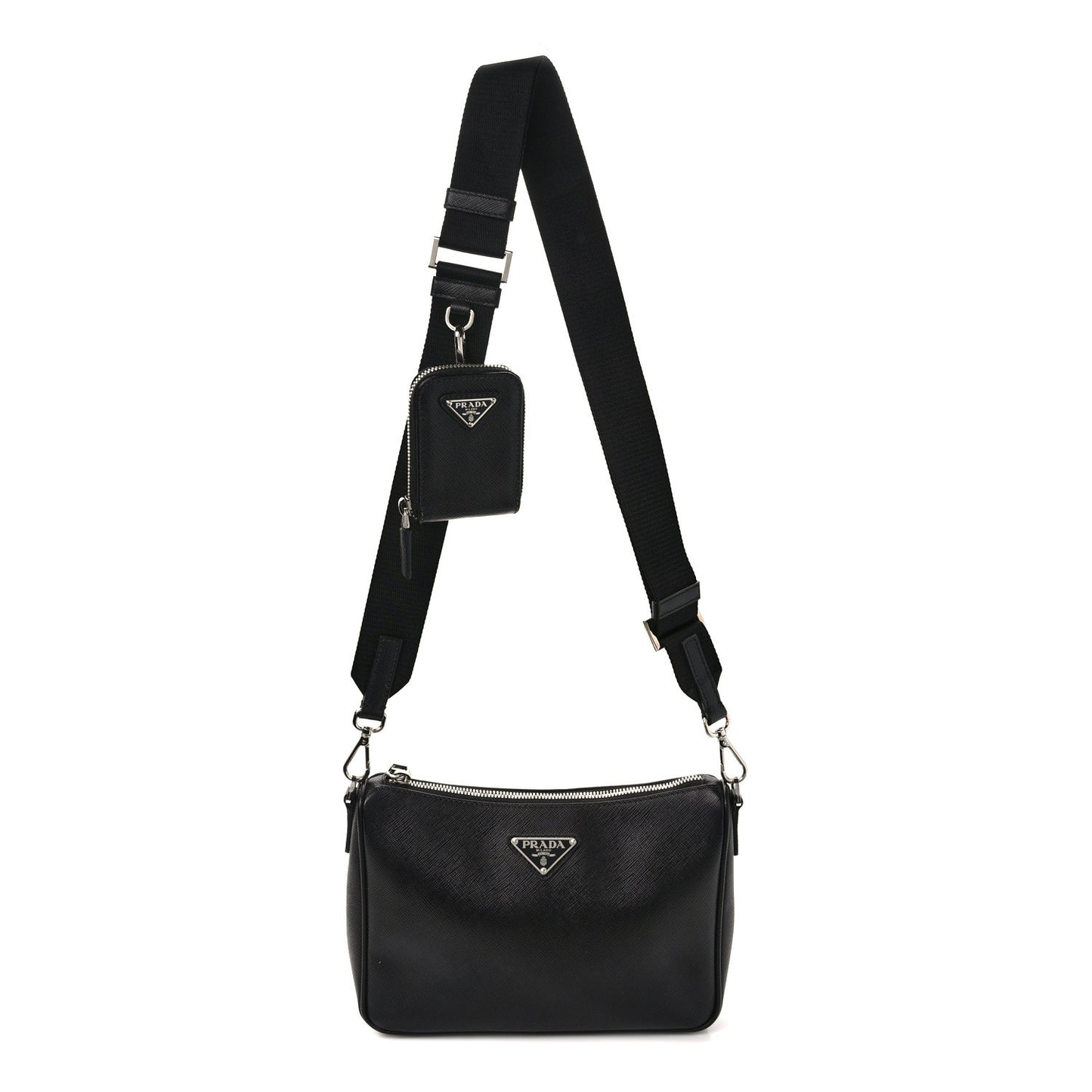 Saffiano Travel Pocket Zippered Shoulder Bag Black