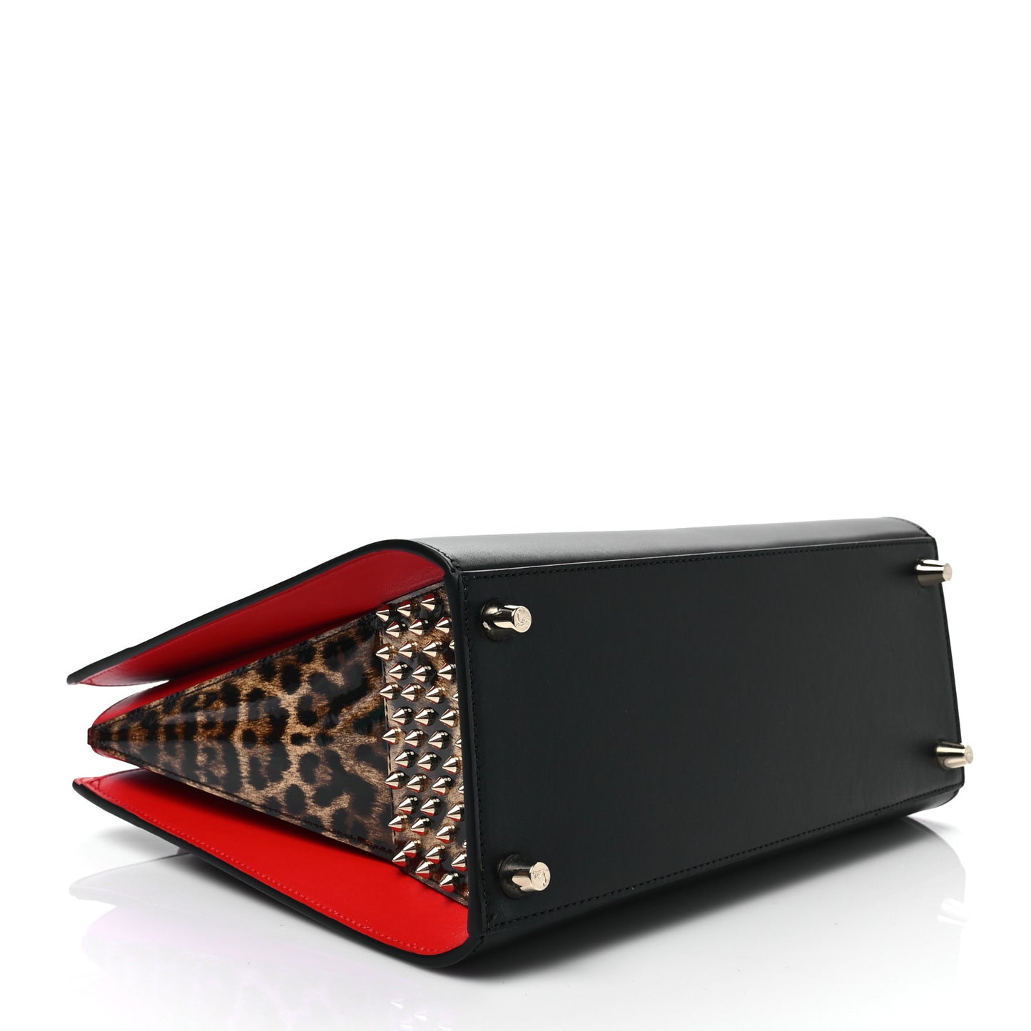 Calfskin Patent Leopard Spiked Medium Paloma Black