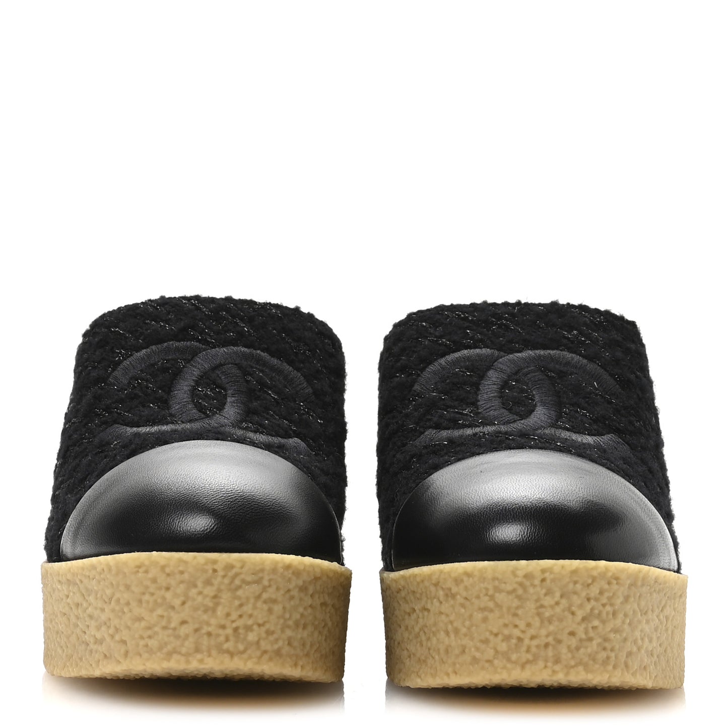 Iridescent Wool Tweed Lambskin CC Mules 39 Black