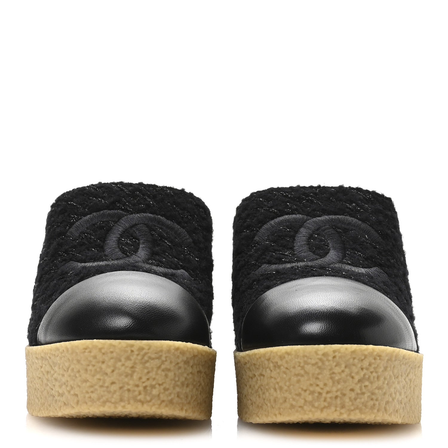 Chanel Iridescent Wool Tweed Lambskin CC Mules 39 Black 3 of 9