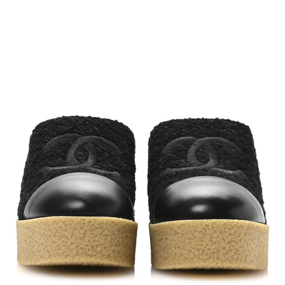 Chanel Iridescent Wool Tweed Lambskin CC Mules 39 Black 3 of 9