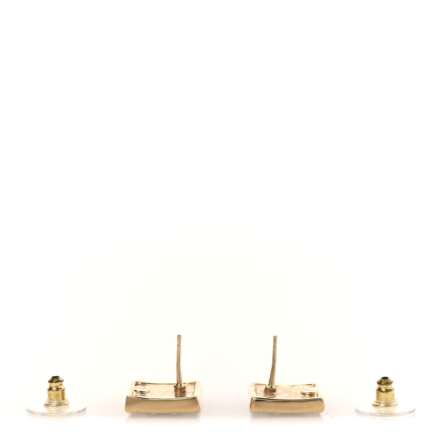 Metal Enamel CC Square Earrings Gold Black