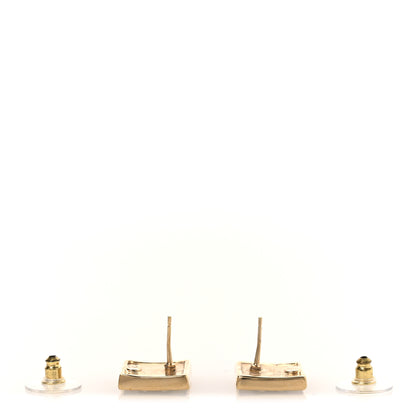 Chanel Metal Enamel CC Square Earrings Gold Black 3 of 5