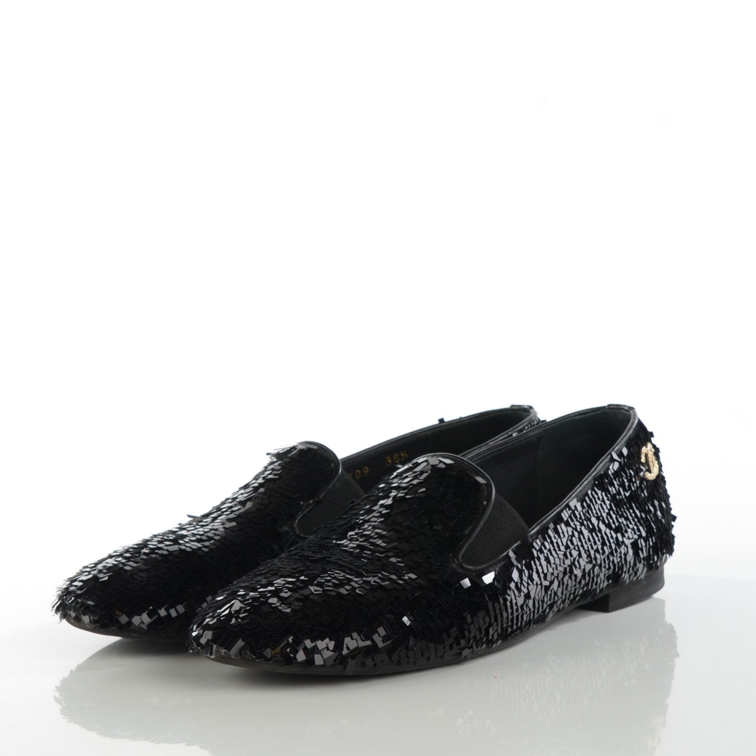 Chanel Sequin CC Loafers 36.5 Black 4 of 9