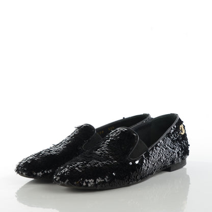 Chanel Sequin CC Loafers 36.5 Black 4 of 9