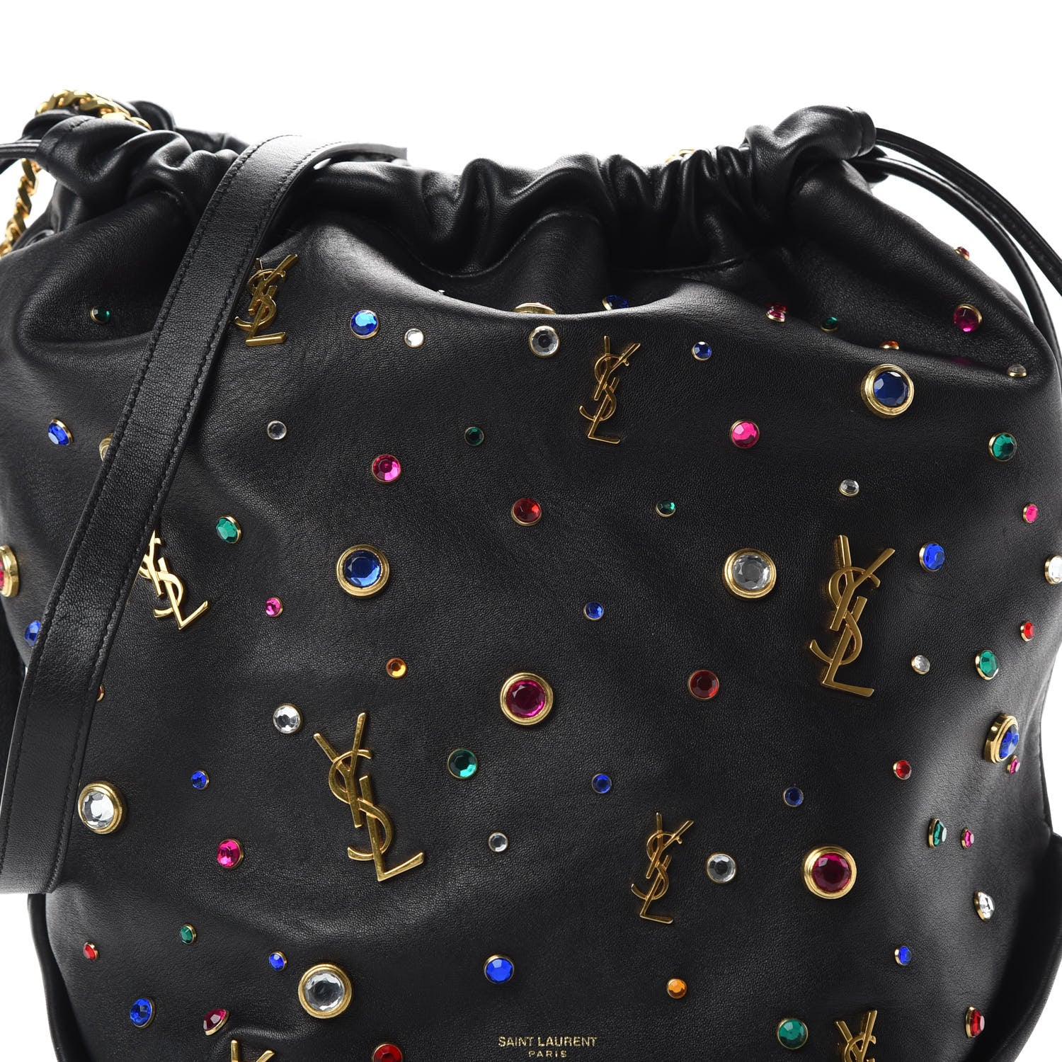 Saint Laurent Lambskin Charm Studded Teddy Drawstring Bag Black 8 of 14