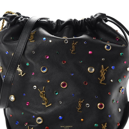 Saint Laurent Lambskin Charm Studded Teddy Drawstring Bag Black 8 of 14