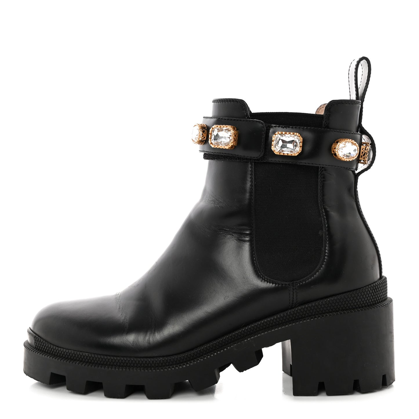 Calfskin Crystal GG Trip Chelsea Ankle Boots 38 Black