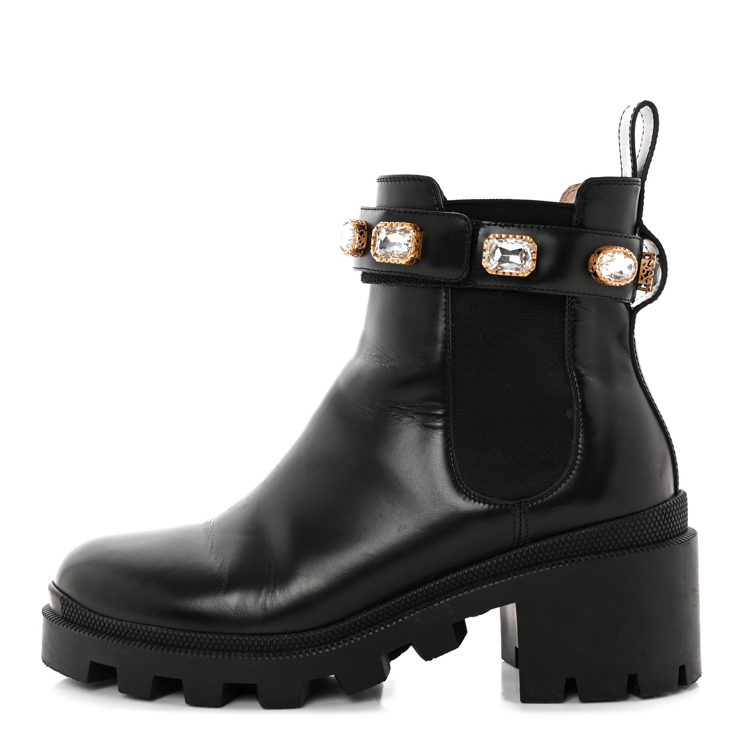 Gucci Calfskin Crystal GG Trip Chelsea Ankle Boots 38 Black 1 of 18