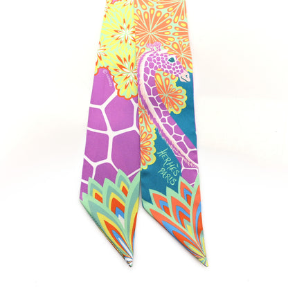 Hermes Silk The Three Graces Twilly Canard Mauve Jaune Fluo 2 of 3