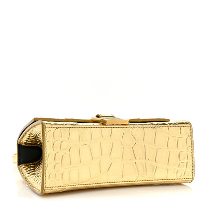 Balenciaga Metallic Calfskin Crocodile Embossed Hourglass Top Handle Bag XS Gold 4 of 16