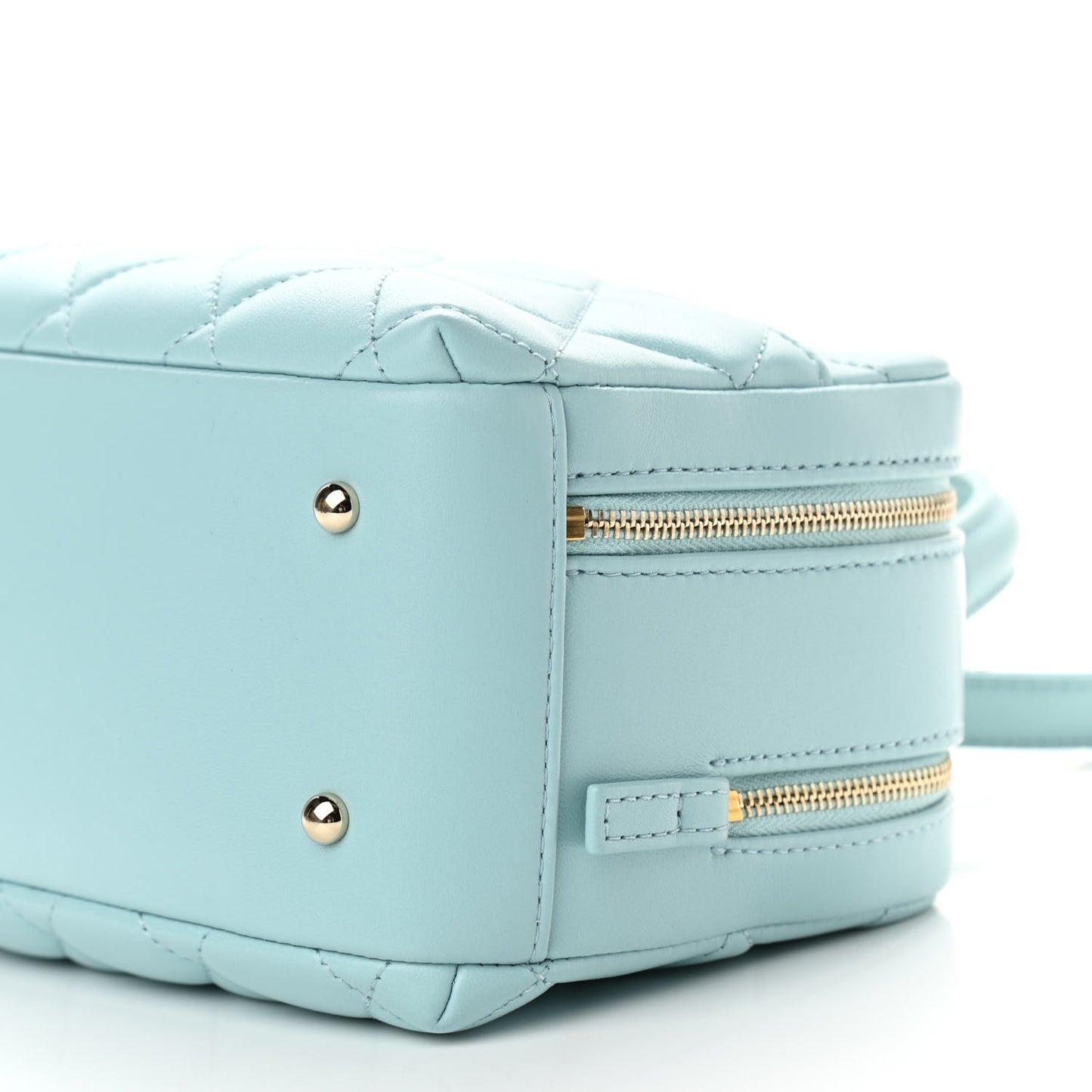 Lambskin Quilted Small Trendy CC Bowling Bag Light Blue