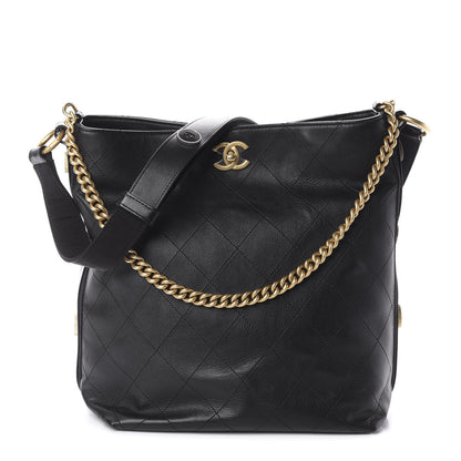 Chanel Calfskin Stitched Large Button Up Hobo Black 1 of 9