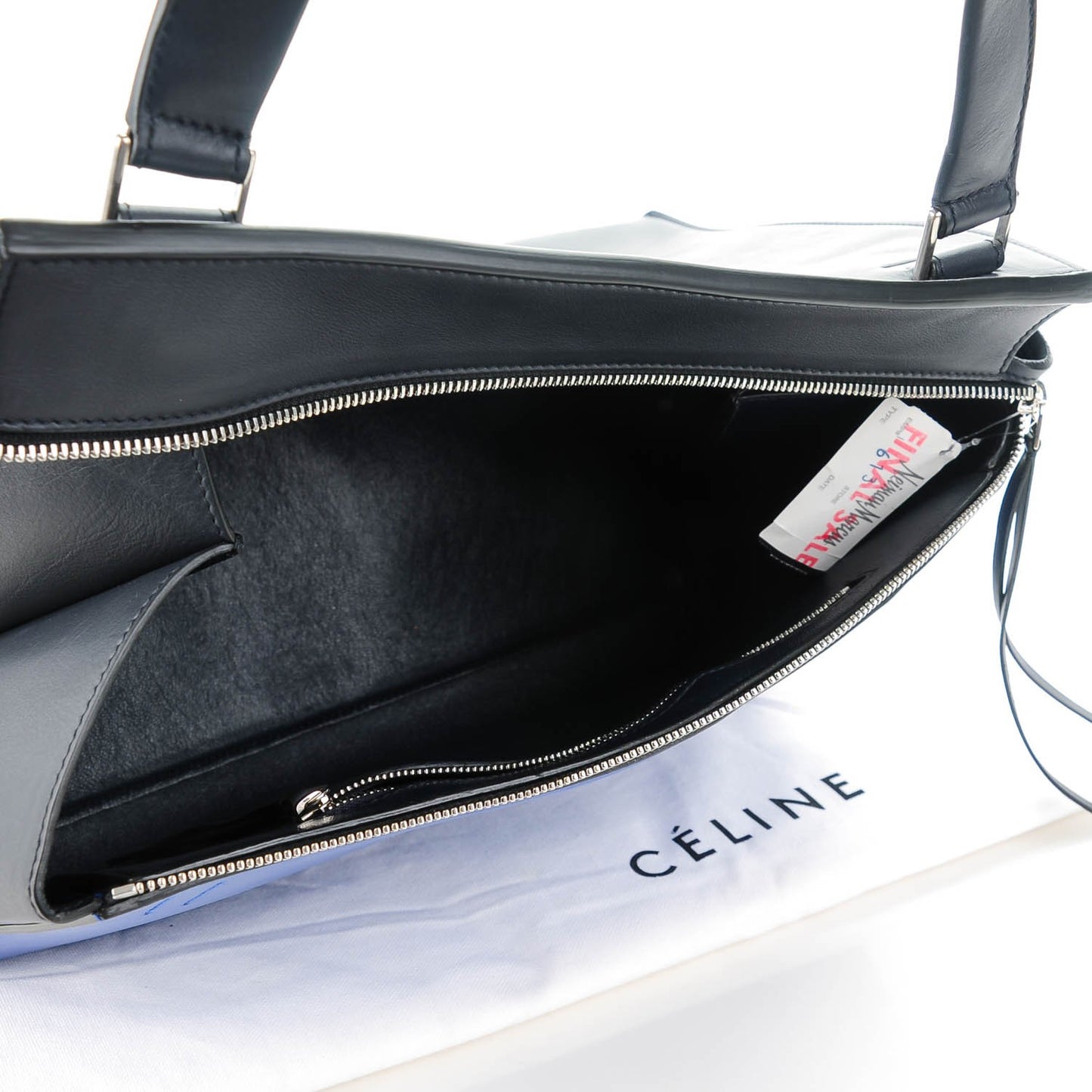Grained Calfskin Medium Bi-Color Edge Shoulder Bag Indigo Black