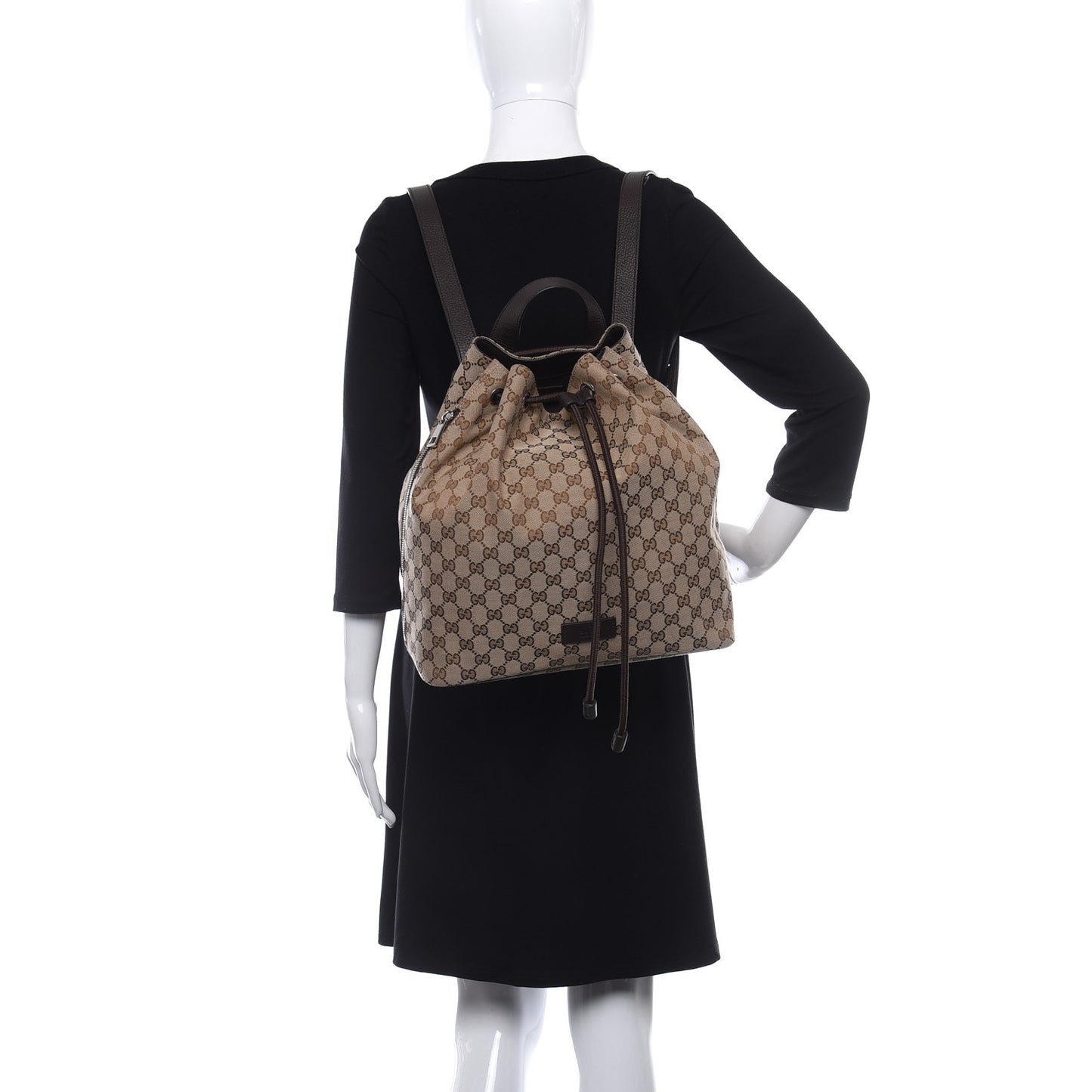 Monogram Dollar Calfskin O Drawstring Backpack Beige Ebony Testa di Moro Dark Chocolate