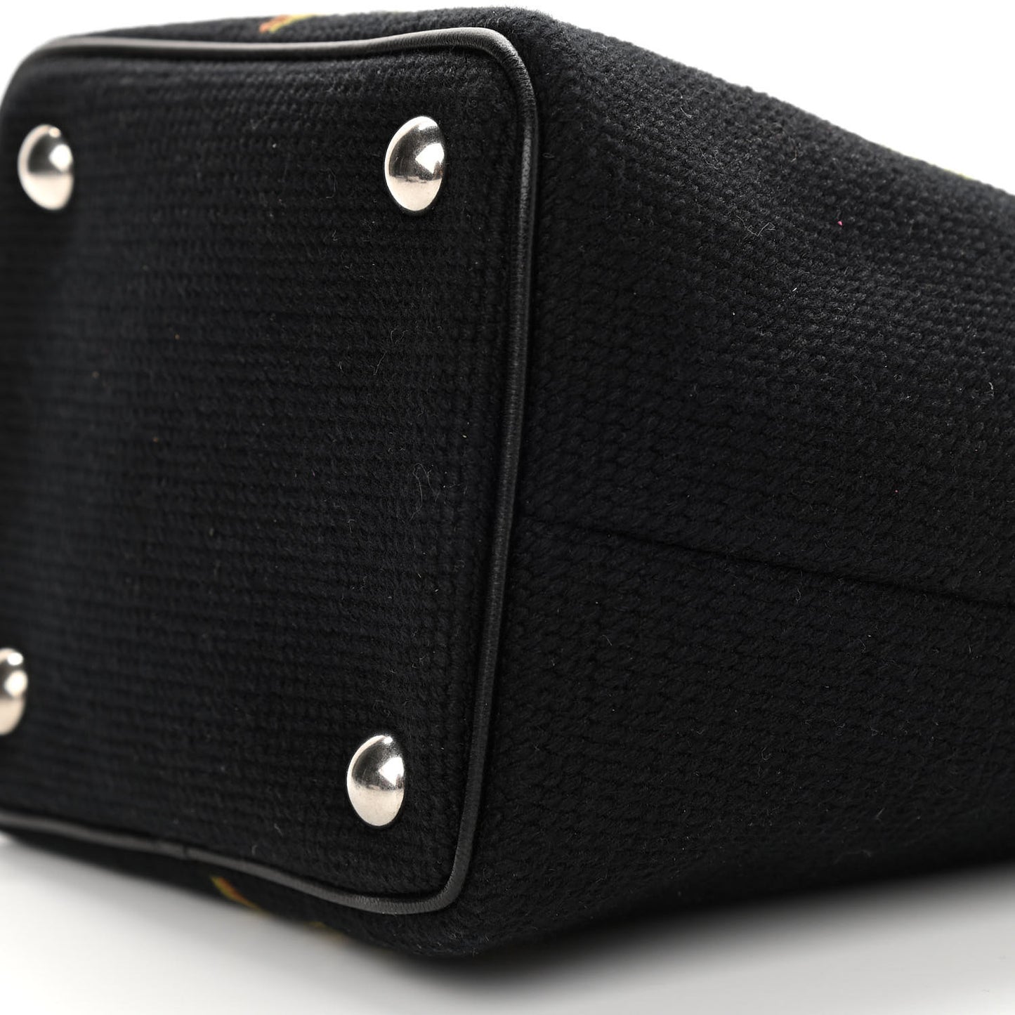 Woven Wool Embroidered Baby Emmanuelle Bucket Bag Black